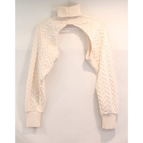 Zara Sweater Arm Warmer Cable Knit Turtleneck Womens size M Cream - Picture 4 of 8